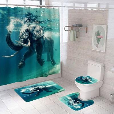 China 3D Printing Stocked Kids Shower Curtain with Non-slip Covers Toilet Lid Cover and Bath Mat Rug Bathroom Shower Curtains Place for sale