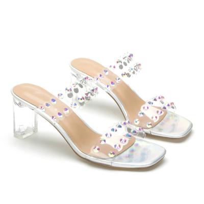 China Women's Shoes Crystal Heel Slipper Transparent Heels Jelly Sandals Summer Slippers Deodorization Clear Pvc for sale