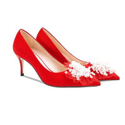 China New Anti-odor dress leather shoes part female high heel pearl stiletto women pumps red crystal ladies women pump shoe x19-c209 for sale