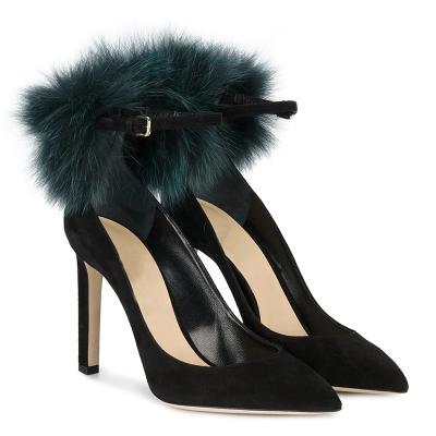 China Anti-Smell Genuine Leather Shoes Pumps Handmade Pump Heels Women Shoes Big Size Black Custom Heels With Fur for sale