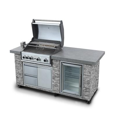 China Easily Assembled Outdoor Stainless Steel Kitchen Pro-Elite 4-Burner Ledge Propane Island European Grill With Fridge for sale