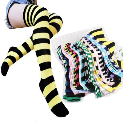 China Sporty Japanese COSPLAY anime women's socks Christmas Xmas Striped Thigh High Over Knee Socks for sale