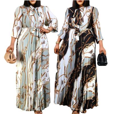 China D211 Anti-Wrinkle Design Spring Pleat Latest Printed Maxi Dress Bandage Ladies Office Dress for sale