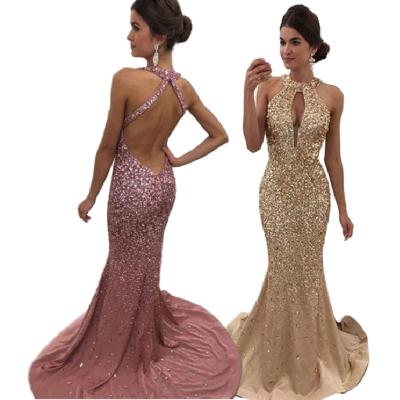 China New Autumn Winter 2021 Sequin Evening Dresses Backless Wedding Dress Anti-wrinkle Sexy Crew Neck YQY169 for sale