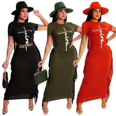 China Y473 New Spring and Autumn Women Clothing Long Sleeve Anti-wrinkle Trending Faith Ladies Fringe Women Maxi Dress Solid Color Dresses for sale