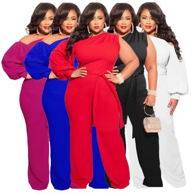 China Latest Design N7089 One Shoulder Waist Sexy Wide Leg Overalls Women Plus Size Pants Summer Overalls For Woman for sale