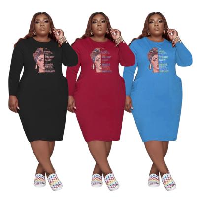 China GH069 Anti-Wrinkle New Arrival Spring Dress Loose Letter Print Long Sleeve Plus Size Women's Dresses Elegant Casual Wear for sale