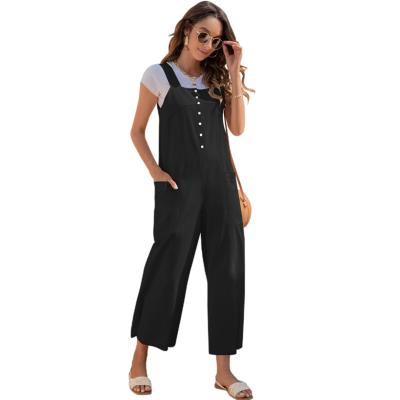 China Anti-wrinkle B1820 2021women's retro new summer leisure strap wide leg pants long overalls for European and American girls for sale