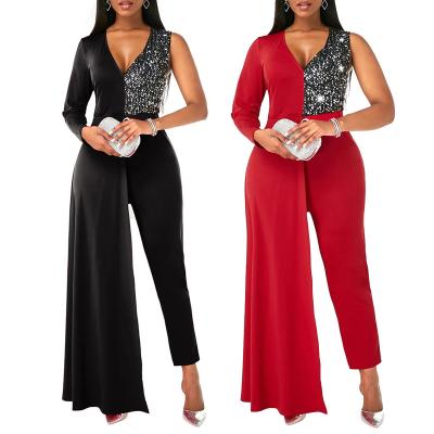 China F2290 European and American fashion sexy V-neck bead wrap hip breathable plus size women's one-piece jumpsuit overalls for sale