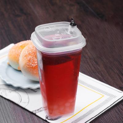 China 400/500/600ml New Square Disposable/Eco-friendly Style Disposable Plastic Cold Drink Cup Cup With Lid for sale