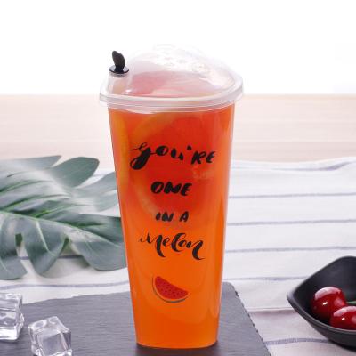 China Wholesale 700ml PP Transparent Disposable Milk Tea Juice Hard Plastic Cups Disposable / Eco-friendly Cup With Heart Shape Lid for sale