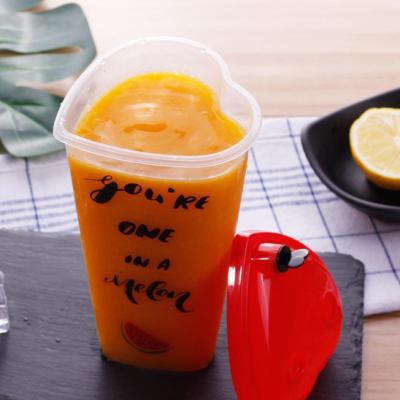 China Disposable Injection Molding / Eco-friendly Cup Heart Shape PP Transparent Cups Hard Plastic Bubble Tea Drink Cups Containers With Lid for sale