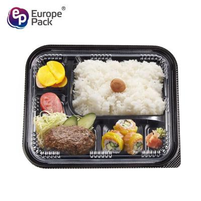 China Heatable Food Grade Take Away 5 Compartment Disposable Black Plastic Bento Lunch Box for sale