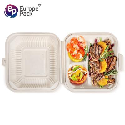 China Freshness Preservation China Manufacture Safety Biodegradable Material 8 Inch 3 Compartment Disposable Lunch Box for sale