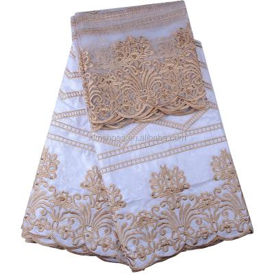 China 1303 5 Yards Viable White Bazin Lace And 2 Yards African Bazin Lace Embroidery French Dress Design African Bazin Clothing for sale