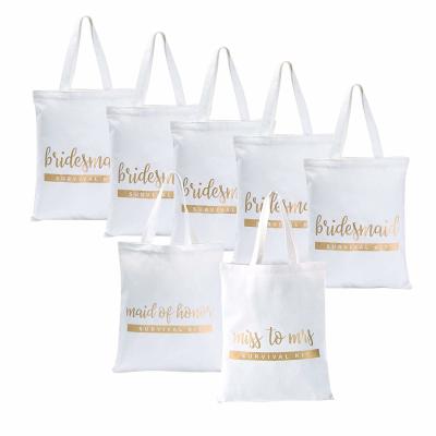 China White and Gold Handled Canvas Interior Pocket 100% Cotton Tote Bag Wedding Bridesmaid Gifts Glitter for sale