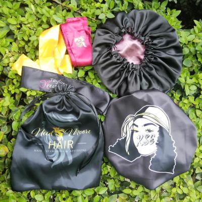 China Verified Customized Printing Hair Storage Packaging Wholesale Custom Printing Head Wrap Satin Bags for sale