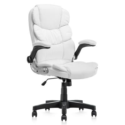 China White Adjustable Office Chair High Back Executive Leather Ergonomic (Waist) Chair With Flip Up Armrests for sale