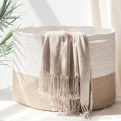 China Large Sustainable Cotton Rope Basket 22x14 Inches, Natural Cotton Rope Storage Basket Toy, Pillow, Baby Laundry Basket for sale