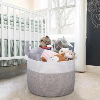 China Customized Sustainable Cartoon Woven Storage Basket Set Baby Home Clothes Cotton Woven Rope Storage Basket for sale