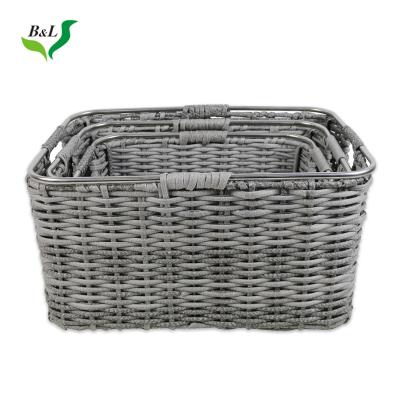 China Sustainable Hand Weave Supermarket Fruit Display Bread PP Rattan Plastic Food Storage Basket for sale