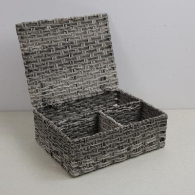 China Hot Selling Sustainable High Quality Square Rattan Basket Plastic Sundries Storage Basket for sale