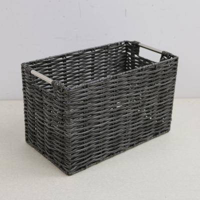 China Sustainable Handmade Three-Handle Plastic Rattan Storage Basket Storage Basket for sale