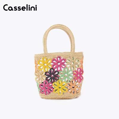 China New Portable Handmade Cotton Woven Bag Seaside Vacation Beach Bag Rainbow Cloud Handbag Handsome Handbag for sale