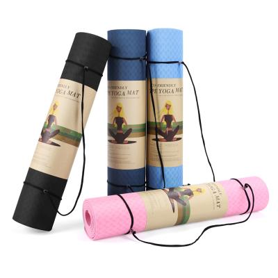 China Sporty Cheap Custom Double Layer Prin 6mm Tape Yoga Mat With Strap for sale