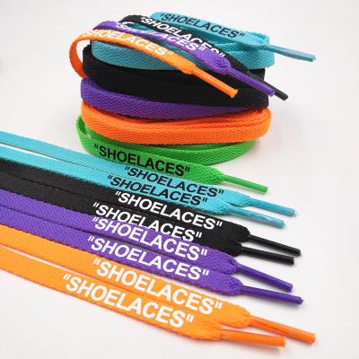 China Custom Text Printed Shoe Laces Flat Interchange Font Cotton Polyester Design Laces for sale