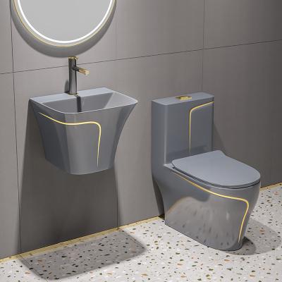 China Double-Flow Down Wash Bathroom Toilet Wall Hung Basin And Toilet Bowl Matte Gray Colored Ceramic Toilet Set for sale