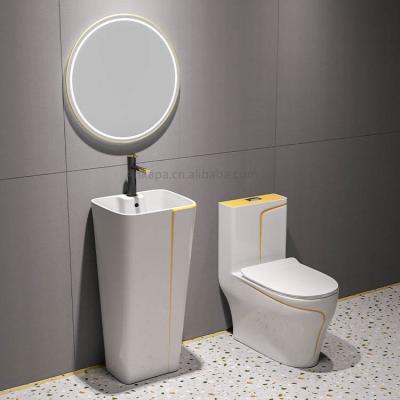 China Double-Flow Bathroom Set Modern One Piece Ceramic Toilet P-trap/S-trap Toilet Bowl Toilet Bowl Set With Sink for sale