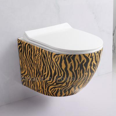 China WC Rimless Zebra-Stripes Cistern Wall Hanging Hidden Ware Bathroom Sanitary Colored One-Piece Toilet Bowl Trap P for sale