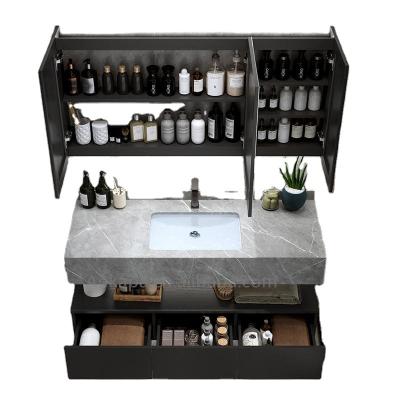 China New Modern Design Bathroom Cabinet Modern Marble Gray Floating Solid Wood Vanity With Mirror for sale