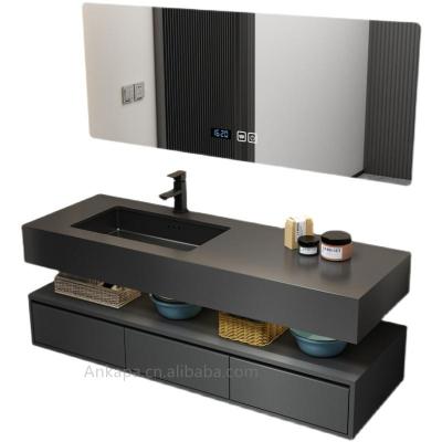 China China Supplier Modern Bathroom Vanity Mirror Cabinet Matte Black Wall Mounted Bathroom Luxury Floating Vanity Set for sale