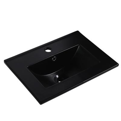 China Modern Matte Black Color Single Bowl Basin Top Mounting Ceramic Cabinet Basin Bathroom Vanity Sink for sale