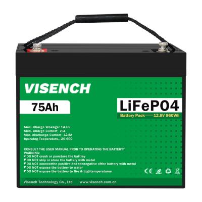 China Visench 5000 Profundo Ciclo 12V 75Ah Bateria de Fósforo de Lítio Ferro Lifepo4 Bateria Para Campistas Rv Sistema de Energia Solar à venda