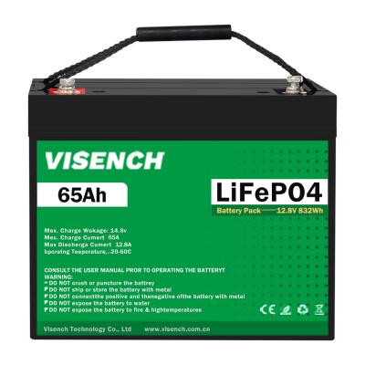 China Visench Lithiumbatterij Li-ion Lithiumbatterij Lifepo4 12V 65Ah Solar Energy System Te koop