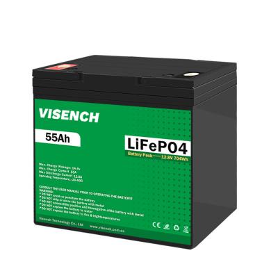 Китай Visench Best Seller 12 V 55Ah Deep Cycle Солнечный RV Караван Морской 12 Вольт Литий-ионные батареи 12V 55Ah Lifepo4 батарея продается