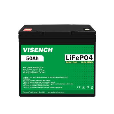 China Visench 12V 50Ah Lifepo4 Lithium Iron Battery Pack Deep Cycle Times Battery Lifepo4 12V For Solar Energy System for sale