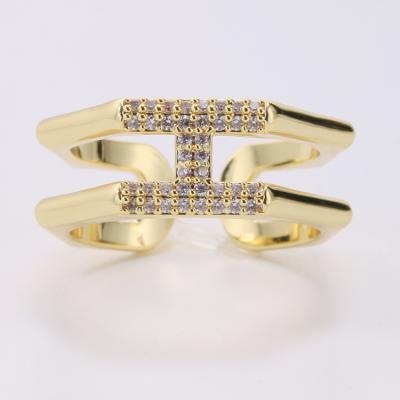 China CLASSIC 925 Silver Gold Plated Ring 18K Ring Birthday Letter H Ring Mothers Day Gift Love Jewelry for sale