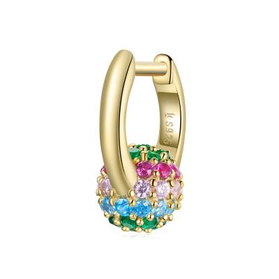 China CLASSIC 925 Sterling Silver 18K Gold Plated Color Crystal Zircon Tiny Small Rainbow Huggie Earrings for sale