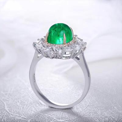 China Fashion custom synthetic 14k white gold green engagement ring with melee moissanite stones paved around for sale