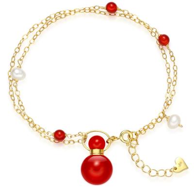 China Red 925 Silver Jewelry Gemstone Agate Agate Essential Oil Gold Plated Diffuser Bracelet for sale