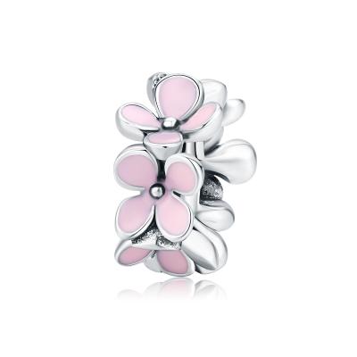 China Classic New Arrivals Design Flower Series CLASSIC 925 Sterling Silver Pink Flower Shaped Charm Beads For Bracelet for sale