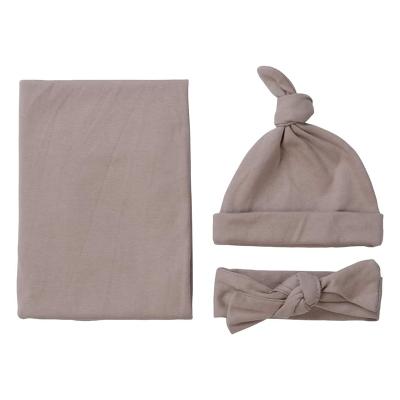 China WARM Newborn Tank Top Organic Cotton Wrap Baby Wrap Knitted Headband Cover Up Hat Set Color Private Label Custom Package for sale