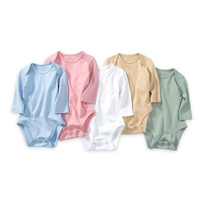 China Comfortable Breathble Baby Clothes 100% Cotton Baby Bodysuit Long Sleeve Plain Color Wholesale Custom for sale