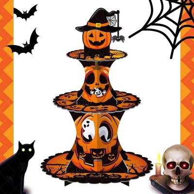 China Paper 2023 Halloween Party Decoration Pumpkin Cake Tray Set Halloween Atmosphere Dessert Table Arrangement Pumpkin Cake Stand for sale