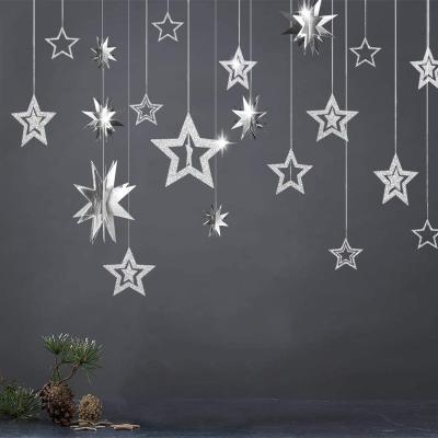 China PAPER Glitter Silver Star Garlands 3D Star Decorations Hanging Paper Garland Twinkle Birthday Party Supplies Anniversary Ramadan EID for sale