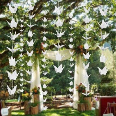 China Paper 150PCS 10Strings 15cm White Origami Paper Crane Garland for Spring Rustic Wedding Party Decorations Bridal Shower Origami Birds for sale